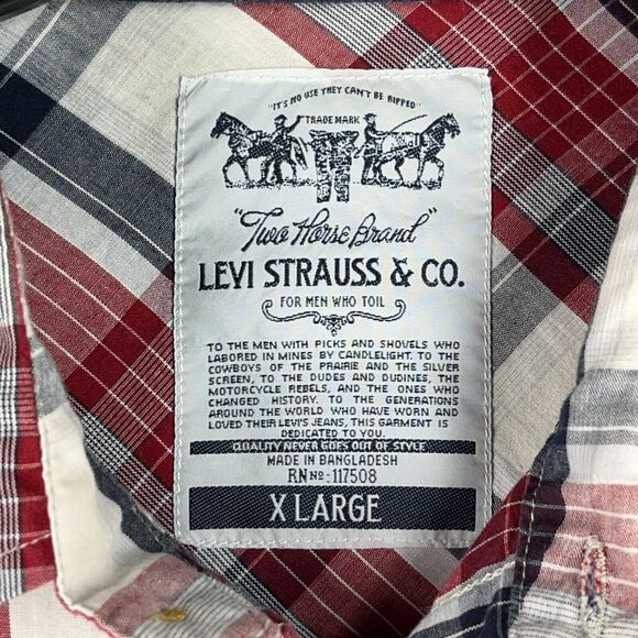 Levis Shirt Mens Extra Large Red Plaid Farm Chore Work Two Horse Brand White Tab - Picture 7 of 12